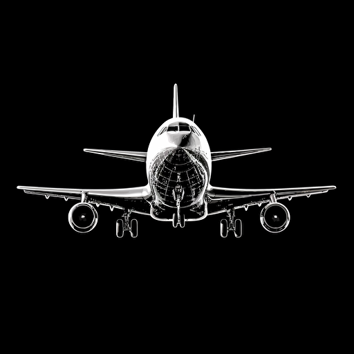 white vector airplane, deep black background.