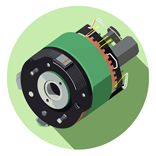 A flat 2d vector art of a brushless motor connected to a pcb. Vector art logo, round.