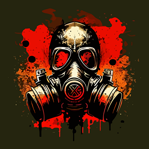 a gas mask with biohazard symbols in the background vector logo style