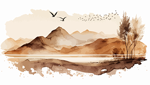 brown and beige watercolour landscape, minimalist, vector, countour