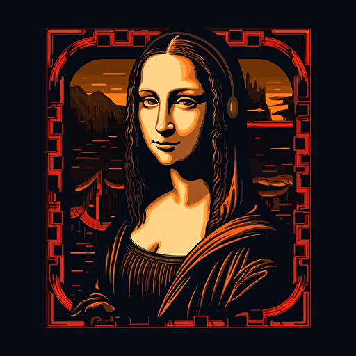 Mona Lisa as a SoundCloud rapper. Vector image. Drawing. Black background. Uhd. 16k.