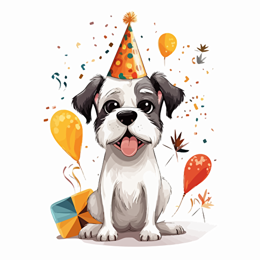 happy birthday dog, detailed, cartoon style, 2d clipart vector, creative and imaginative, hd, white background