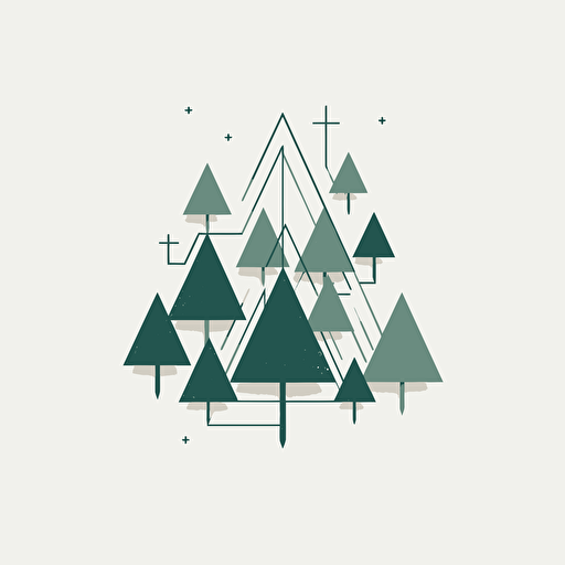 Minimalist vector logo, triangles placed above each crossing point represent spruce trees, adding a modern, geometric touch. The triangles gradually increase in size as they move upwards, creating an abstract forest effect. ::2
