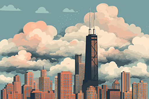 vector art, chicago skyline, sears tower and hancock building, clouds