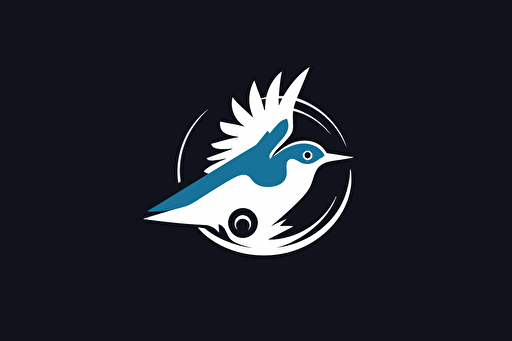 a swift bird, dslr camera, vector logo, minimalist, simple, two color, blue, white, black