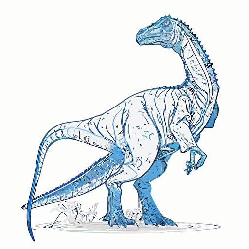 orodromeus dinosaur, line drawing, vectorized, white background, blue outline