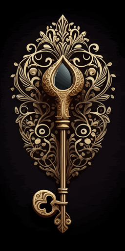golden key, vector art, black background ::