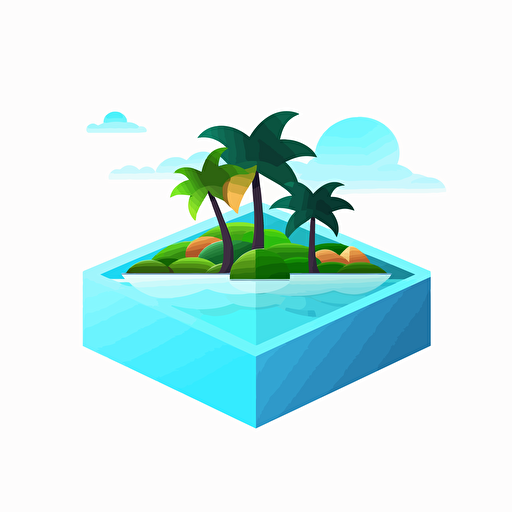 tropical island, square logo, vector, 2d, white background