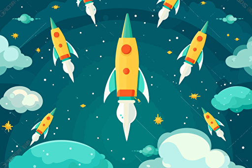 starry space sky, with vector image rockets flying through space, background design, HD,