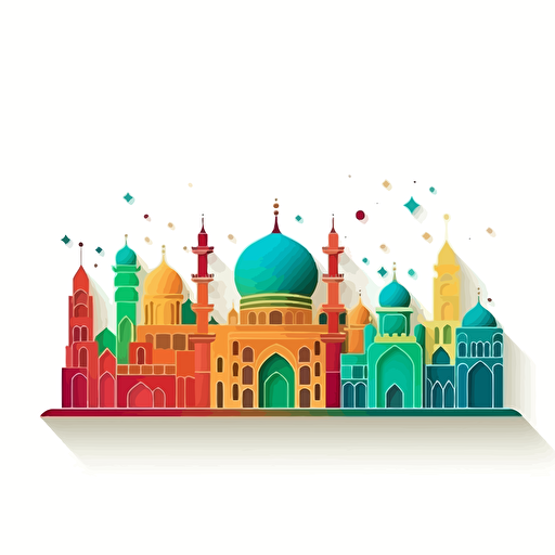 illlustration of eid mubarak using only red, yellow,blue,green,paper cut out, vector, white background