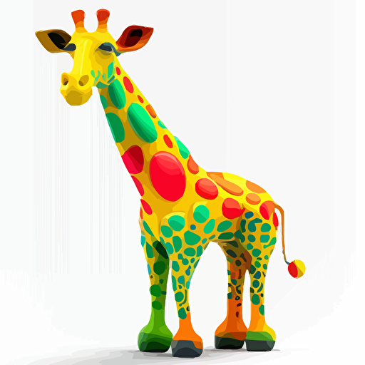 Pop Figurine of A saturated colorfull girafe, goofy looking, smiling, white background, vector art , pixar style