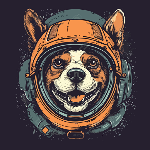 Vector illustration of funny, happy dog with a space helmet on his head