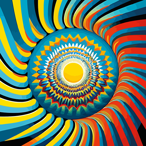 circular spiral optical illustion by Kazumasa Nagai , flat colors, 2d vector art, comic book style