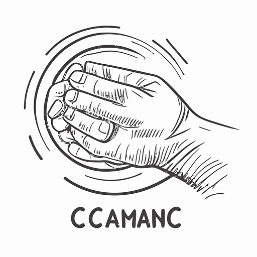 a simple sketch of a paying hand on white background, brand "CC", logo, vector