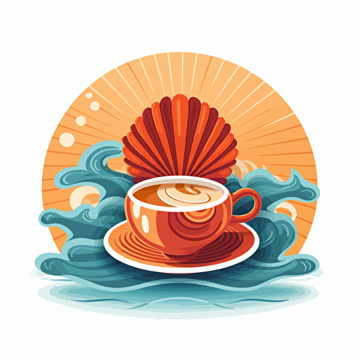 a cup of coffee, with the logo of a sea shell on it, vector, 2d,