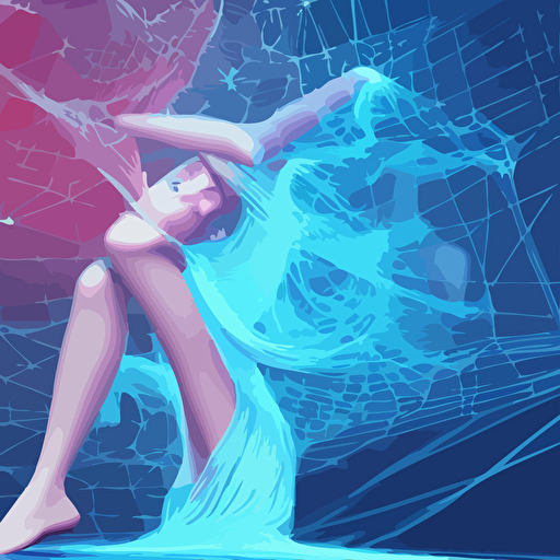 detailed digital art rendering concept design beautiful young ethereal woman beautifully positioned dancing beautifully intertwined realistic chromatic liquid like shot webs volumetric lighting dimensions digitally transformed environment user interface design 3d modeling illustration transportation design 4k