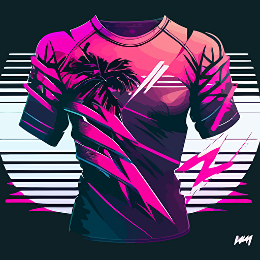 clean minimalistic vector based design in synthwave style to be used on a rashguard for jiu jitsu