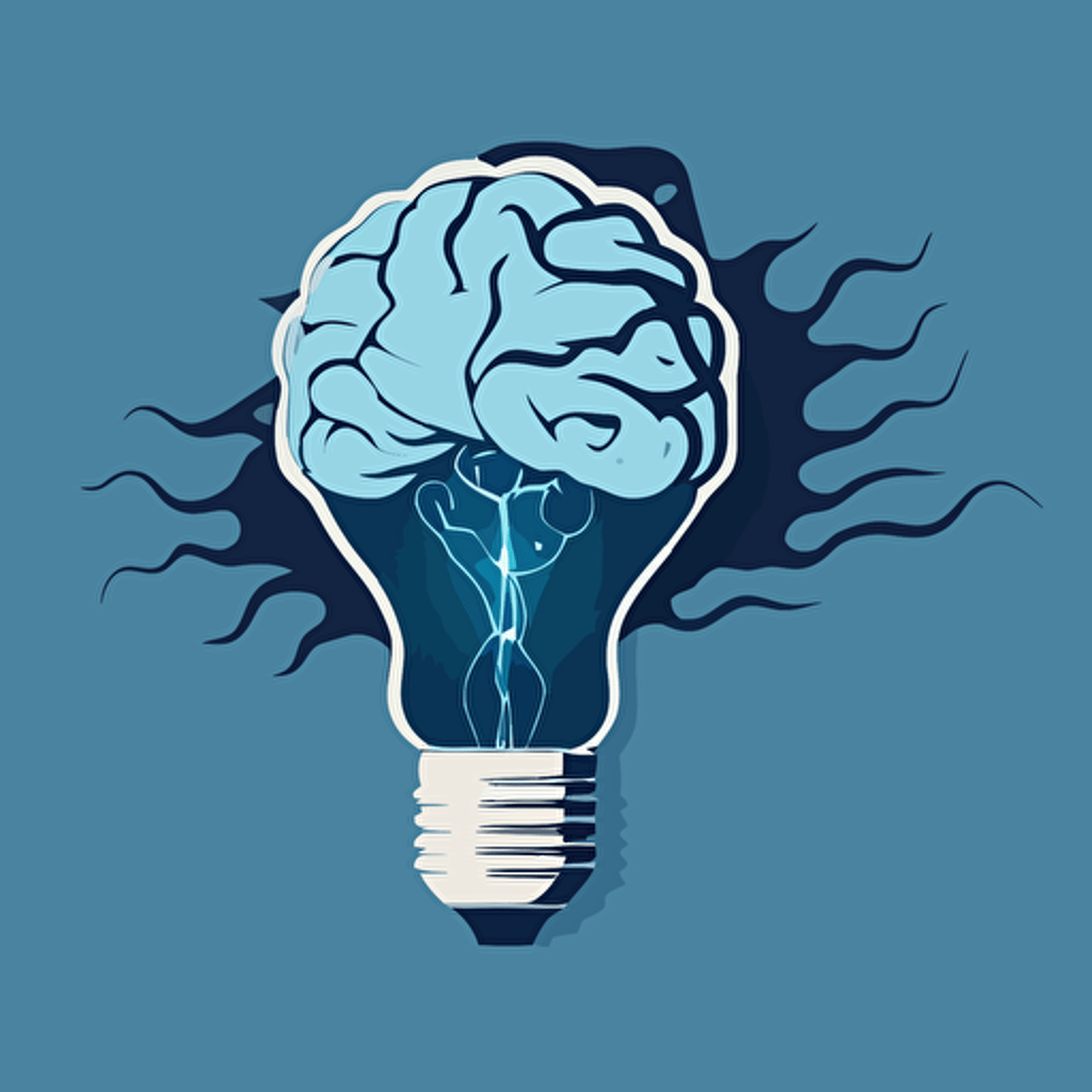 simple elegant twisted lightbulb in a brain, vector style, logo style, shades of blue,