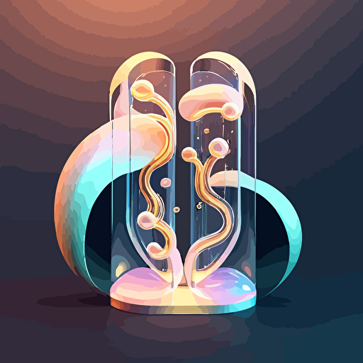 A sleek hero image incorporating biotech elements, showcasing two curved tubes connected in the center, with a fluid movement between them, entering from opposite sides. Craft a vector illustration in a minimal and futuristic style, emphasizing the fluid's motion. Apply soft, diffused lighting with gentle highlights on the tubes. Use frosted glass for the tubes, and choose a fluid color with a soft-gradient, like teal or orange, against a white background. Shoot with a 35mm lens, placing the tubes diagonally in the lower half of the frame, providing negative space above for text and buttons.