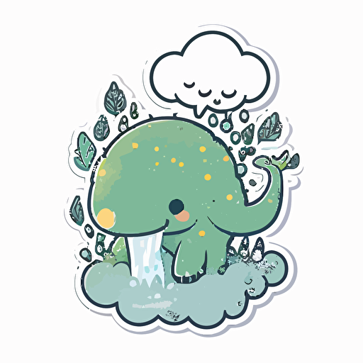 die-cut sticker, cute kawaii dinosaur in steam sticker, white background, illustration minimalism, drawn in childish way, vector, oceanic tones.