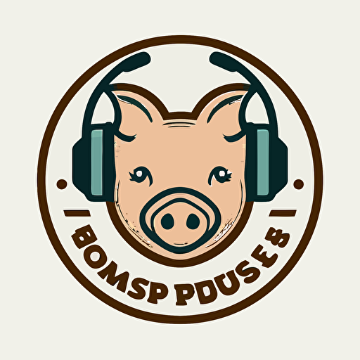 logo for a DJ group featuring a pig face wearing headphones in a flat, vectorized style. white background, The logo should be in a single color and have an informal, playful feel. The pig's face should be the focal point, with the headphones draped around its ears. The image should be easily recognizable and convey a sense of fun and energy. Use a clean, simple design to make the logo versatile for a variety of applications
