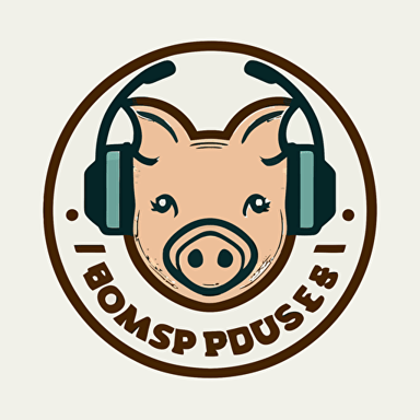 logo for a DJ group featuring a pig face wearing headphones in a flat, vectorized style. white background, The logo should be in a single color and have an informal, playful feel. The pig's face should be the focal point, with the headphones draped around its ears. The image should be easily recognizable and convey a sense of fun and energy. Use a clean, simple design to make the logo versatile for a variety of applications