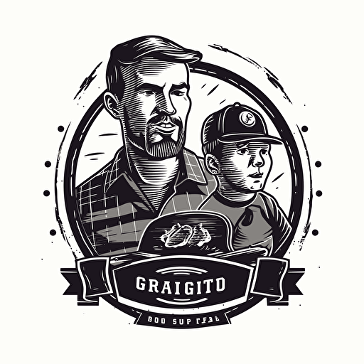 make logo about a dad and a grill, vector art, black only on a white background c 100