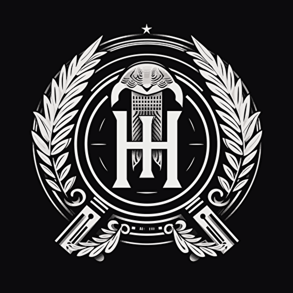 a raw and abstract vector clothing logo containing the letter "H" ancient greek style, black and white