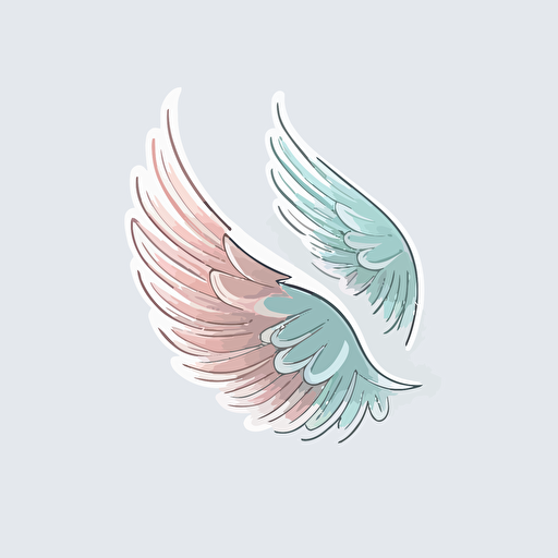 minimal line logo of a flying wings, vector. Color are pastel blue, pastel pink on white background