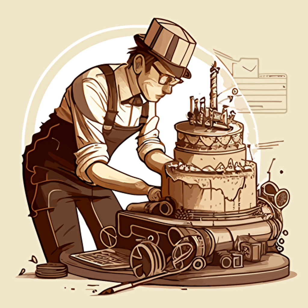 a mechanical engineer drawing for a birthday cake, 2d, illustration, vector drawing