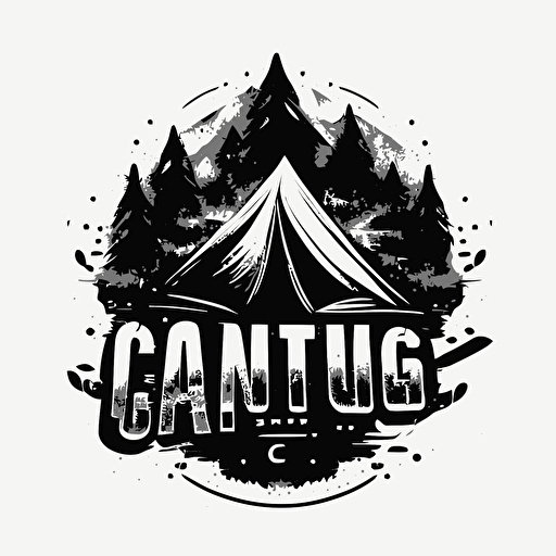 [style] iconic logo of a sport camp , black vector and white backround