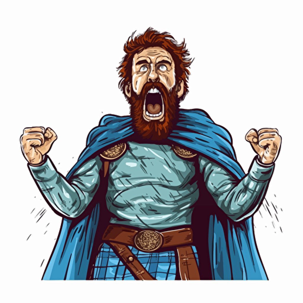 william wallace warrior yelling vector art with thick outline isolated on white background