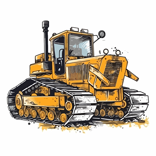 cartoon bulldozer with blade attachment, vector art, white background