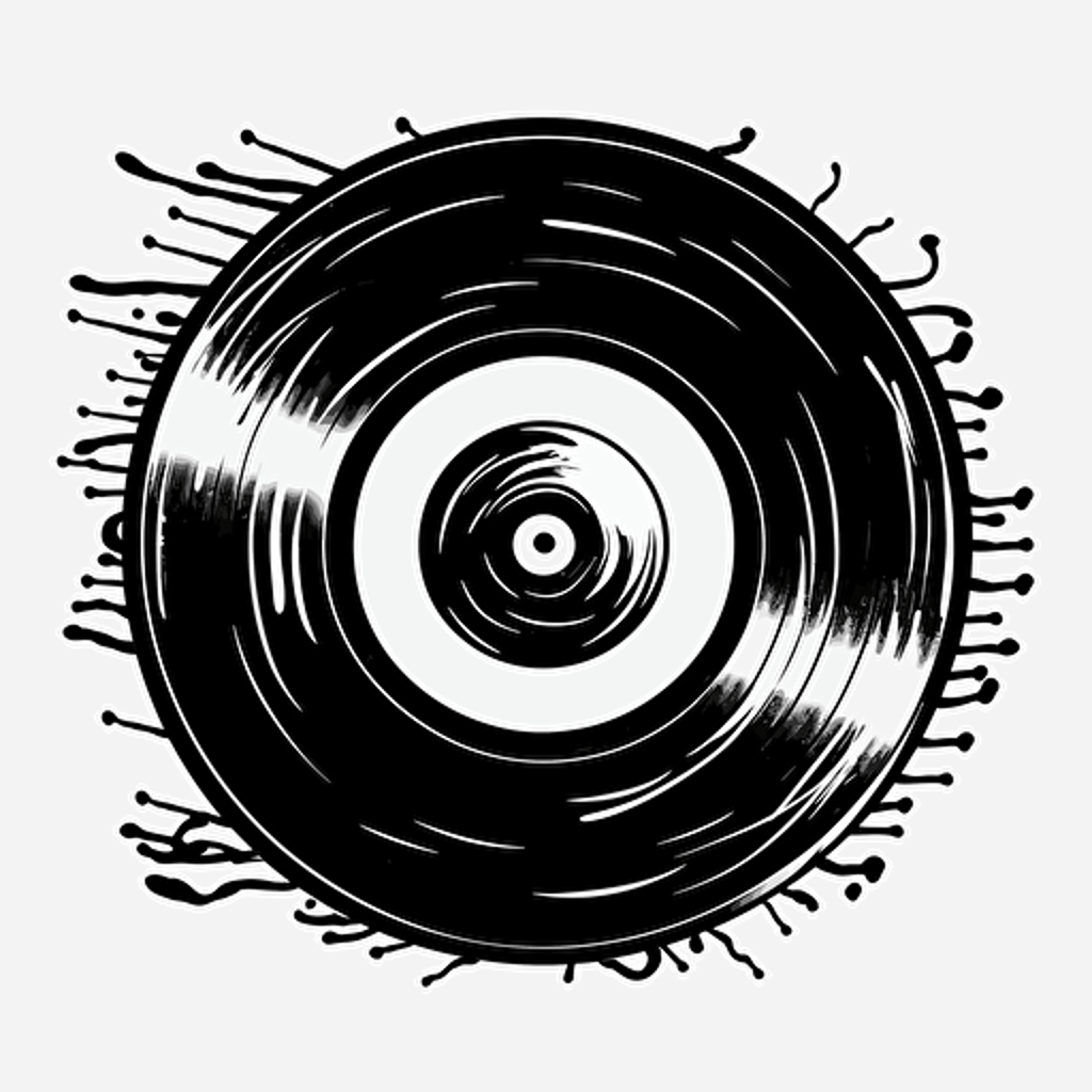 vinyl record, black and white logo, vector, simple
