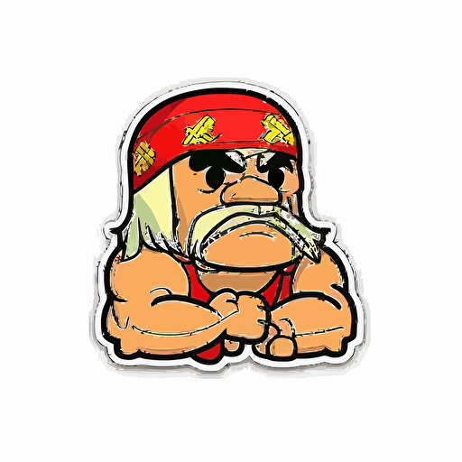 Hulk hogan, Sticker, Lovely, Warm Colors, Chibi, Contour, Vector, White Background, Detailed