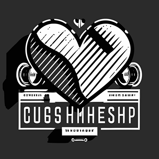 make a logo vector about fashion brand called "gymcrush", use a line heart and dumbbells together, use black white color,