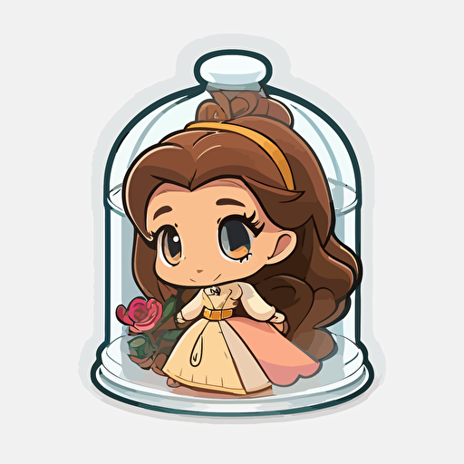 sticker design chibi Disney princess Bell from beauty and the beast, transparent background,vector file