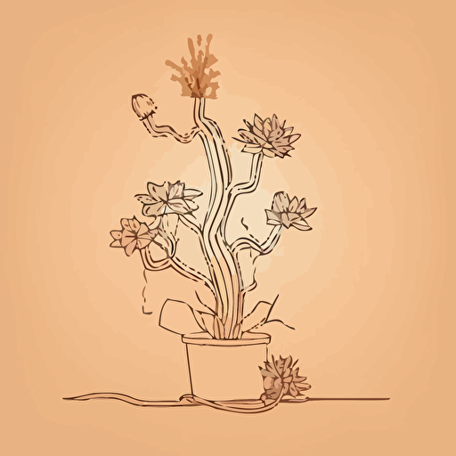 a single line drawing of a flowering cacus, vector art, simple, minimal