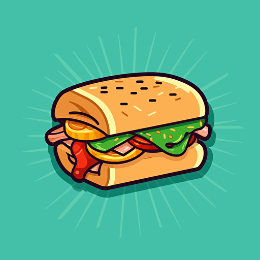 Flat vector logo, ham sandwich with sunglasses