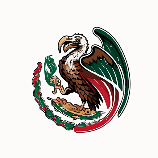 simple, mascot iconic logo of mexican eagle eating snake black vector, on white background