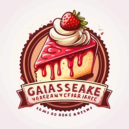 strawberry cheesecake bakery logo, vibrant colors, cupcake behind the cheesecake slice, cheesecake slice in front, octane drain, best image quality, vector image, maximum details, white background, 2D illustration logo
