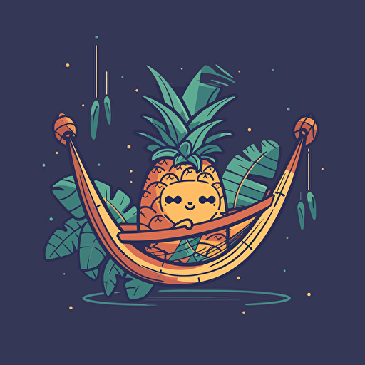 Pineapple, Relaxing on a Hammock, Calming, Warm Lighting, Comic vector illustration style, flat design, minimalist logo, minimalist icon, flat icon, adobe illustrator, cute, Simple