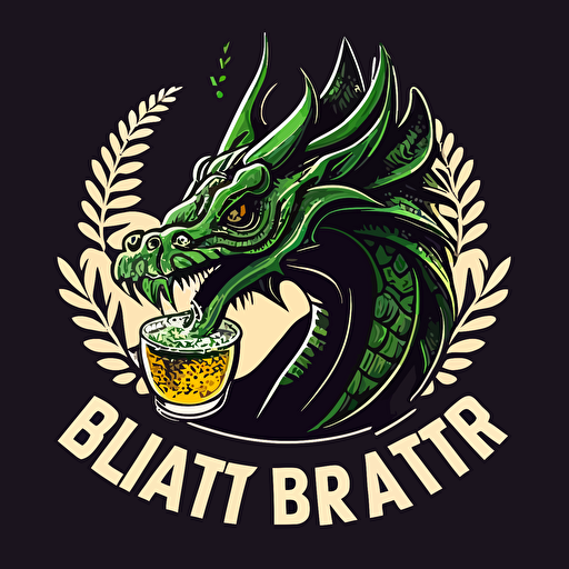 Vector logo of a dragon drinking a beer in a party , minimal Black and green