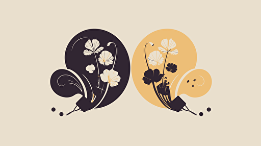 minimal vector logo of a mushroom and pothos, wispy, lavender and golden yellow colors ::2 with white and black accent, folk music