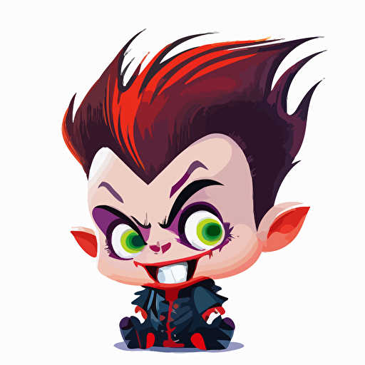 A saturated colorfull baby fur vampire, goofy looking, smiling, white background, vector art , pixar style