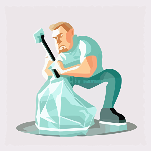 vector illustration of man on his kneeling and swinging an ice pick into the Ice
