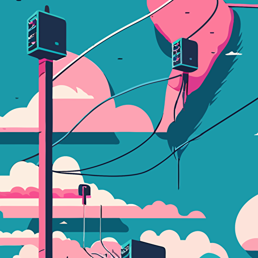 flat vector, world on wires, pink and blue