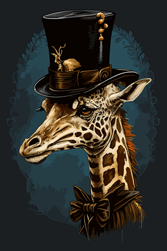 giraffe, wearing a top hat and a monocle, vector art,