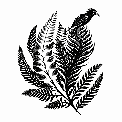 a black and white vector image of a feather and fern that could be used as a logo