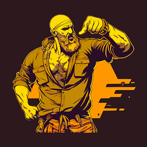 techno viking jacked and wearing cargo pants raving and pointing with his right forefinger in air, illustration, vector, gta style, logo, hd